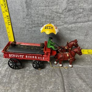 Vintage Cast Iron Schultz' Beer & Ale Beer Wagon & Horses Simon Sez Auctions