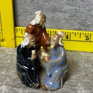 Vintage Chinese Madman 3 Men Sitting Clay Figurine Simon Sez Auctions Tyler TX