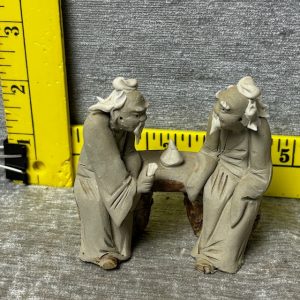 Vintage Chinese Madman 2 Men Sitting Clay Figurine Simon Sez Auctions Tyler TX