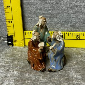Vintage Chinese Madman 3 Men Sitting Clay Figurine Simon Sez Auctions Tyler TX