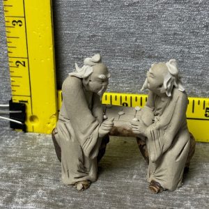 Vintage Chinese Madman 2 Men Sitting Clay Figurine Simon Sez Auctions Tyler TX