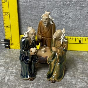 Vintage Chinese Madman 3 Men Sitting Clay Figurine Simon Sez Auctions Tyler TX