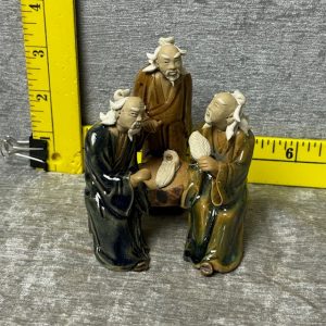 Vintage Chinese Madman 3 Men Sitting Clay Figurine Simon Sez Auctions Tyler TX