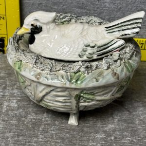 Ornate Vintage Ceramic Bird on Nest Hand Painted Tilson Japan Simon Sez Auctions Tyler TX