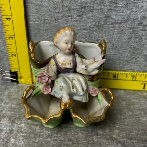 Vintage Royal Japan Hand Painted Victorian Triple Bud Vase Girl and Bird Simon Sez Auctions Tyler TX