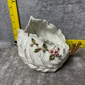 Italian B.C. Porcelain Gold Accent Hand Painted Leaf Floral Ornate Bowl Simon Sez Auctions Tyler TX