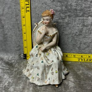 Vintage Ardalt Porcelain Victorian Lady Figurine Sitting in Chair Japan Simon Sez Auctions Tyler TX